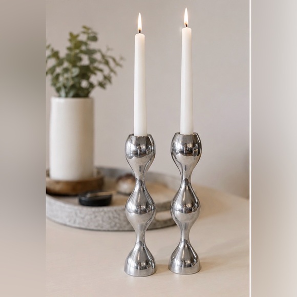 Nambe Other - Nambe Sculptural Taper Candleholders – Set of 2